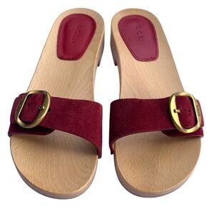 DOEN Mercata Slides in Red, size 37 Wooden Suede Leather Buckle
